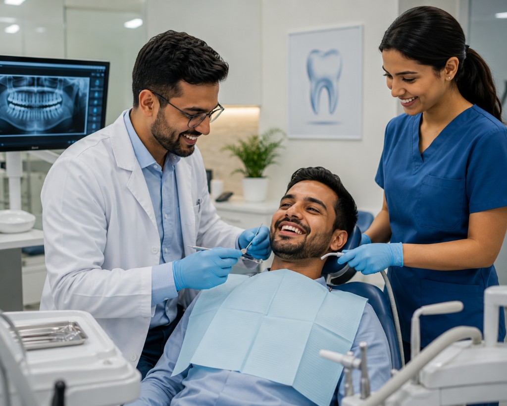 Dental team providing care to a patient