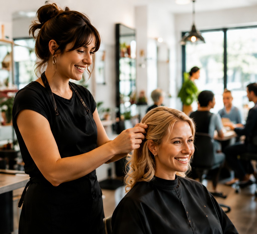 Stylist working with a client in a hair salon
