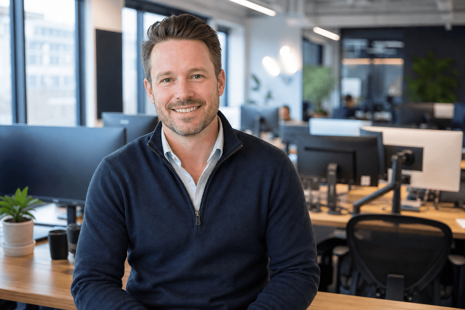 IT services founder in his technology office