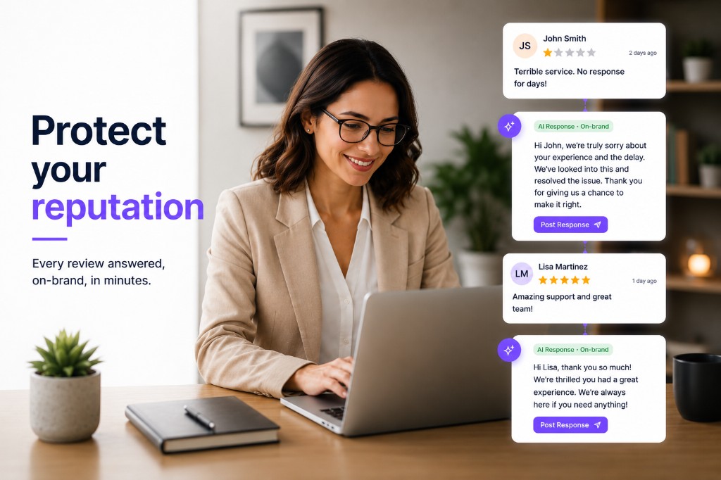 Protect your reputation with on-brand review replies in minutes