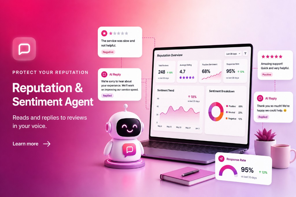 Reputation and Sentiment Agent replying to reviews in your brand voice